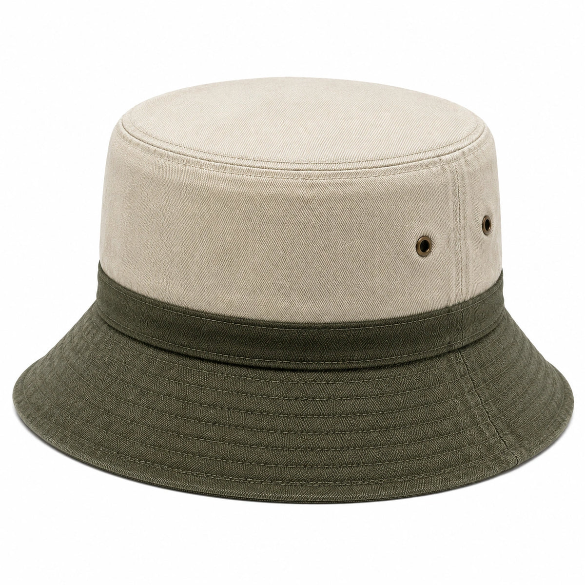 Chapeau bob taille unique en tissu beige et vert olive - style bicolore pour usage quotidien
