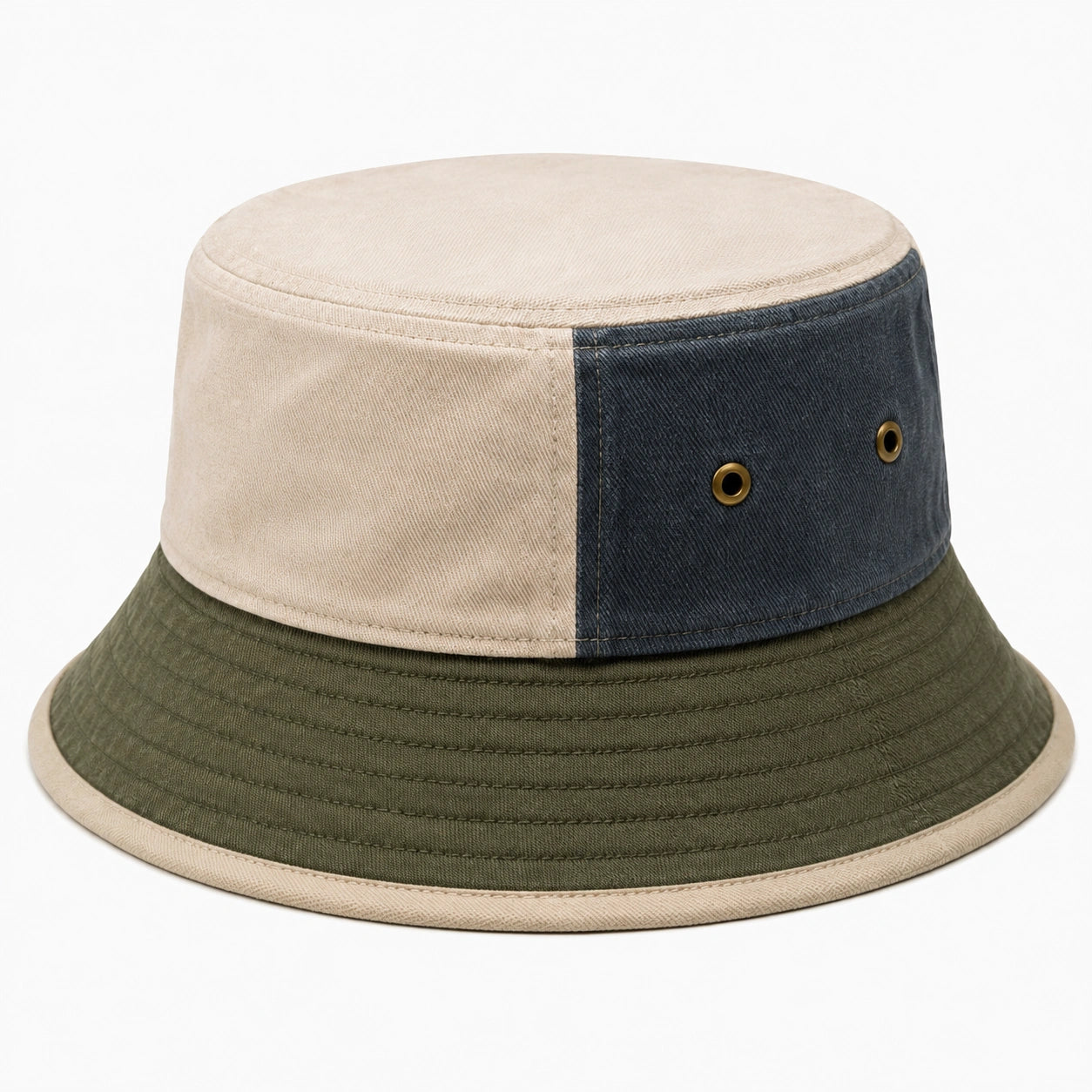 Chapeau bob taille unique en tissu beige bleu marine vert kaki pour extérieur style color block