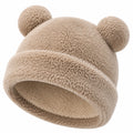 Bonnet enfant taille unique en tissu peluche beige à oreilles style ours