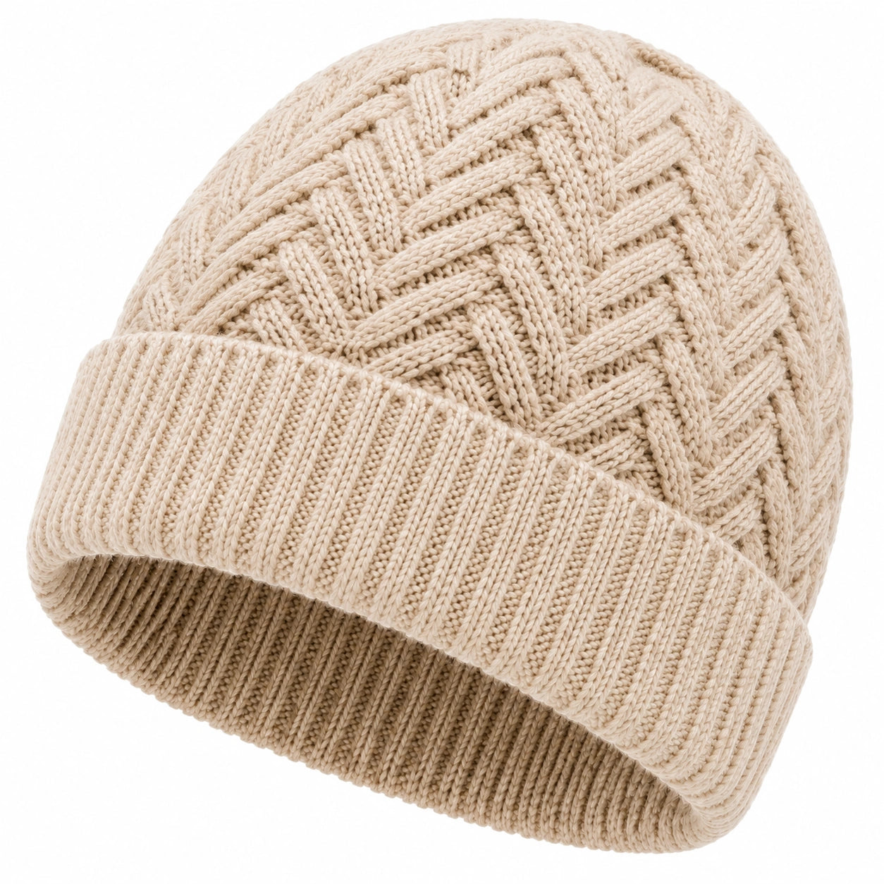 Bonnet taille unique en maille beige à revers style torsadé