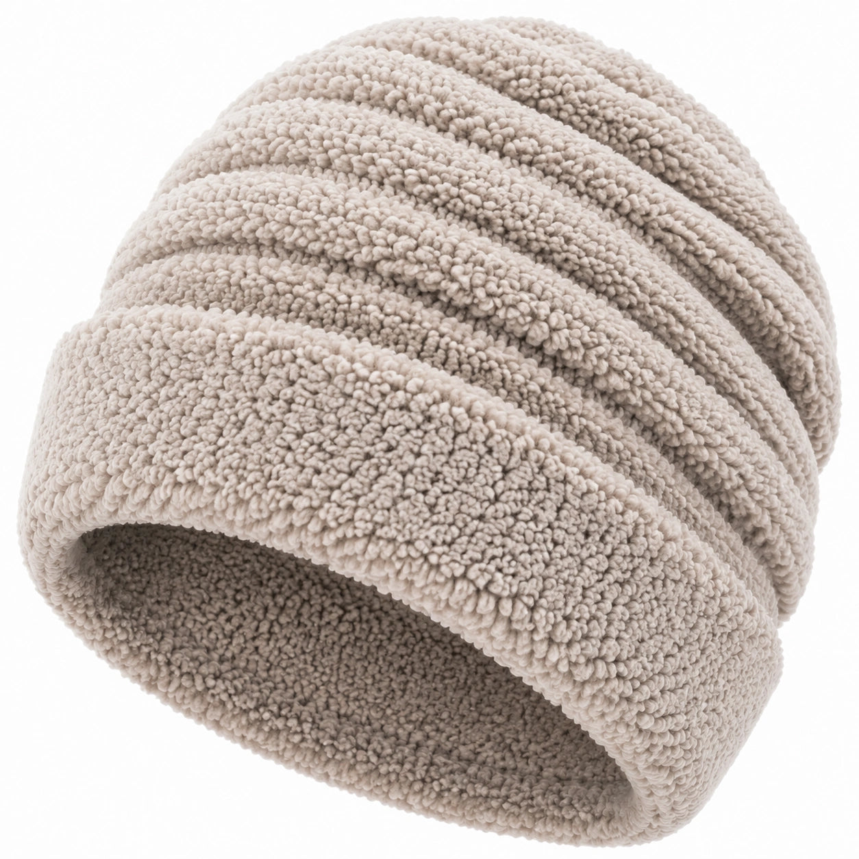 Bonnet taille unique en tissu bouclé beige - style chaud décontracté