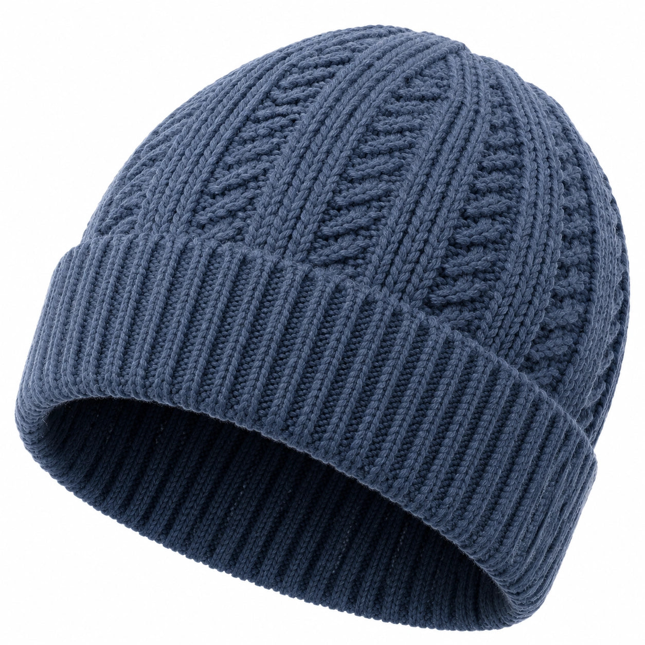Bonnet taille unique en maille bleue à revers torsadé pour usage quotidien