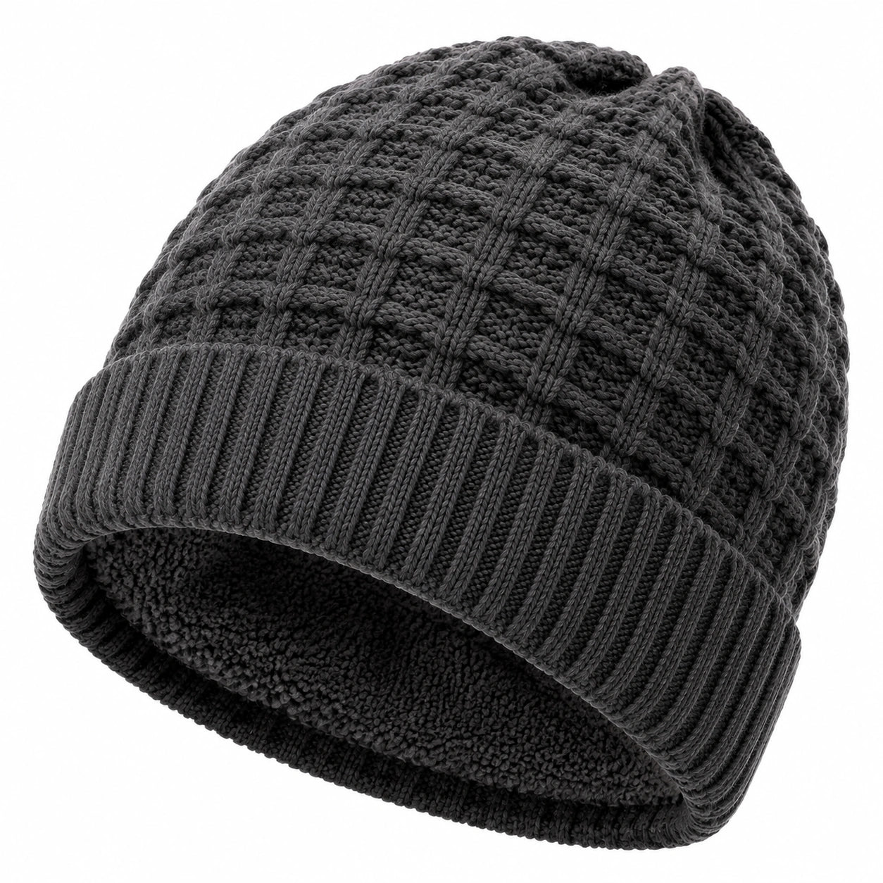 Bonnet taille unique en maille gris anthracite doublé - style torsadé chaud