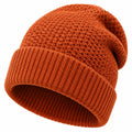Bonnet unisexe taille unique en maille orange terracotta - revers côtelé style décontracté
