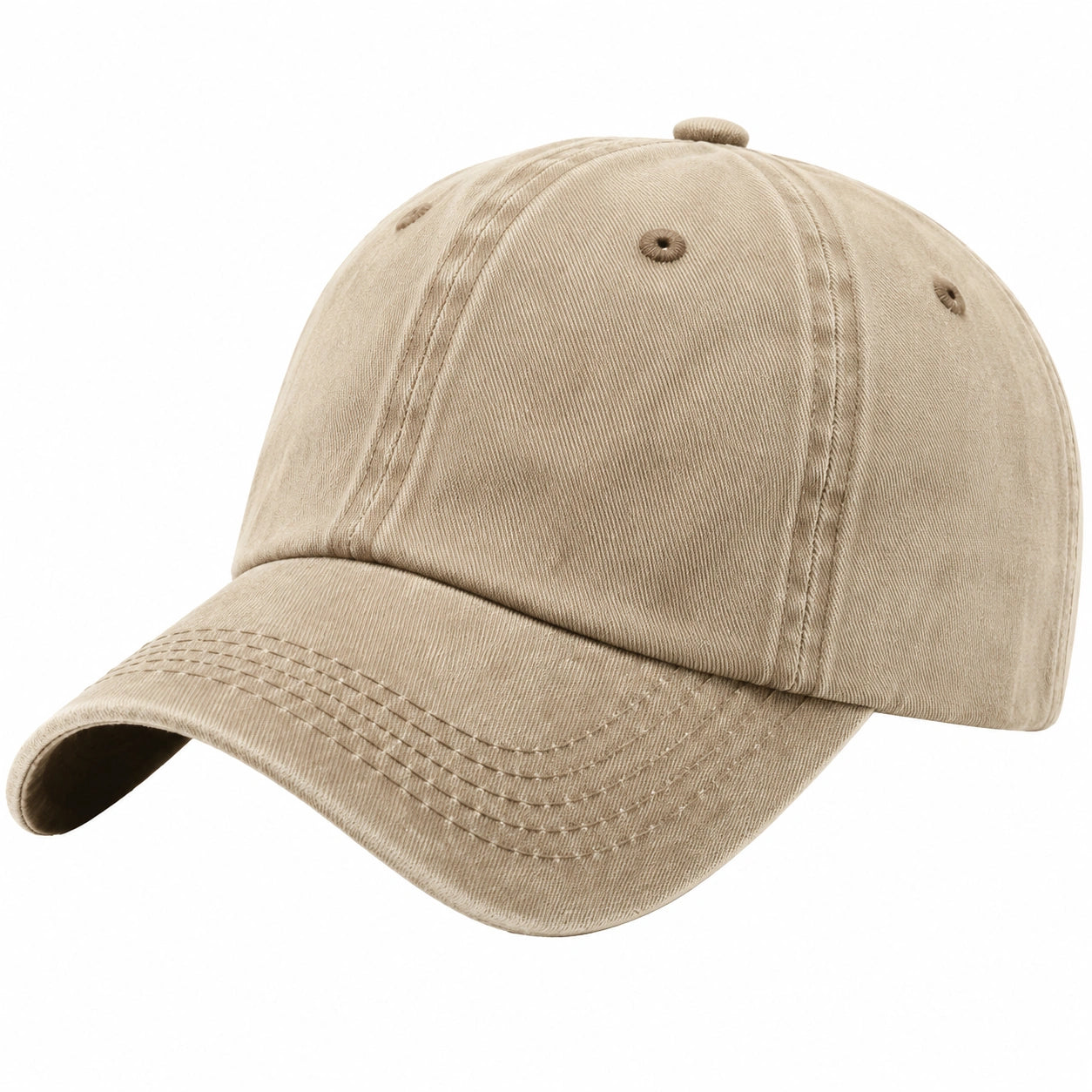 Casquette taille unique en tissu beige à visière courbée style décontracté