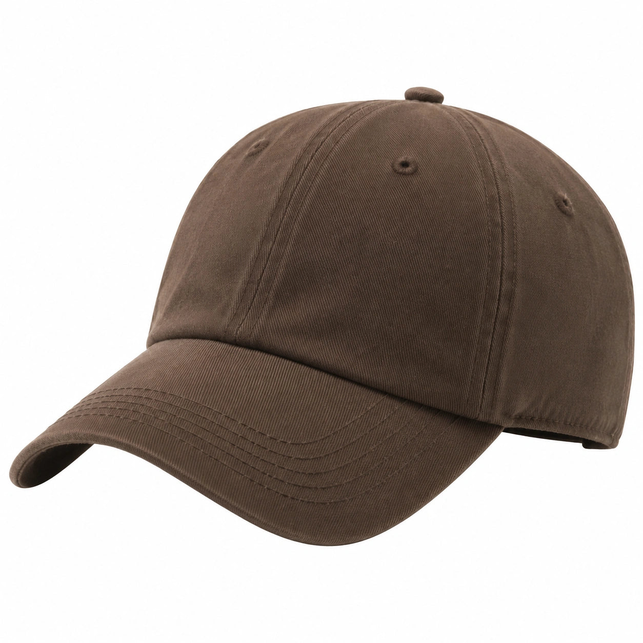 Casquette 6 panneaux taille unique en coton marron - visière courbée réglable