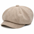Casquette gavroche taille unique en tissu tissé beige à motif chevrons style rétro