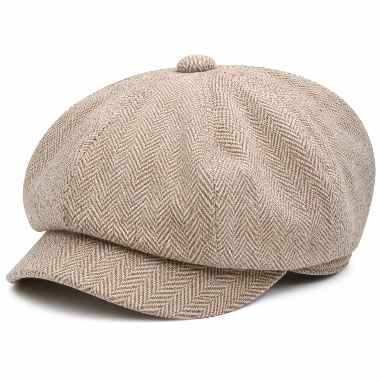 Casquette gavroche taille unique en tissu tissé beige à motif chevrons style rétro