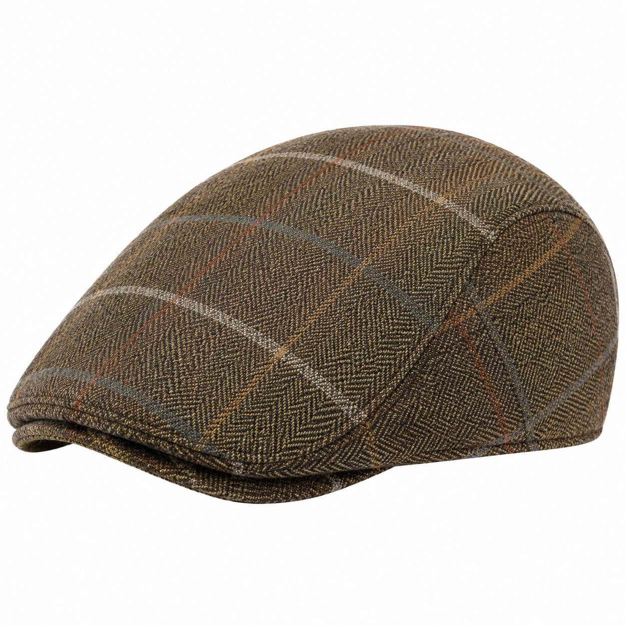 Casquette plate taille unique en tissu marron à carreaux style classique