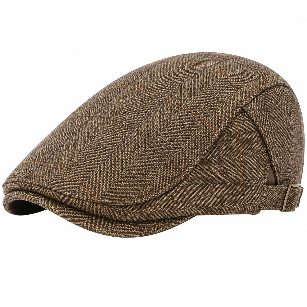 Casquette plate taille unique en tissu marron à chevrons réglable style classique