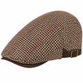 Casquette plate taille unique en tissu marron beige à carreaux ajustable style classique