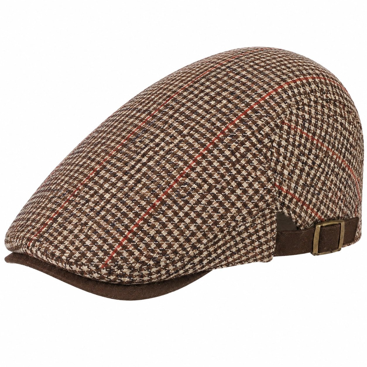Casquette plate taille unique en tissu marron beige à carreaux ajustable style classique