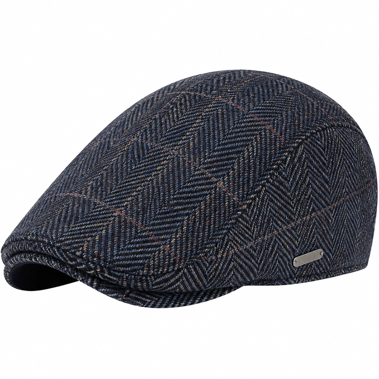 Casquette plate taille unique en tissu bleu marine à chevrons style classique