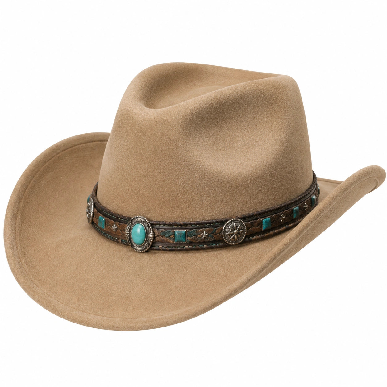 Chapeau cowboy taille unique en textile beige à bande décorative style western