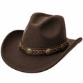 Chapeau cowboy taille unique brun en textile effet feutre avec bande tressée décorative