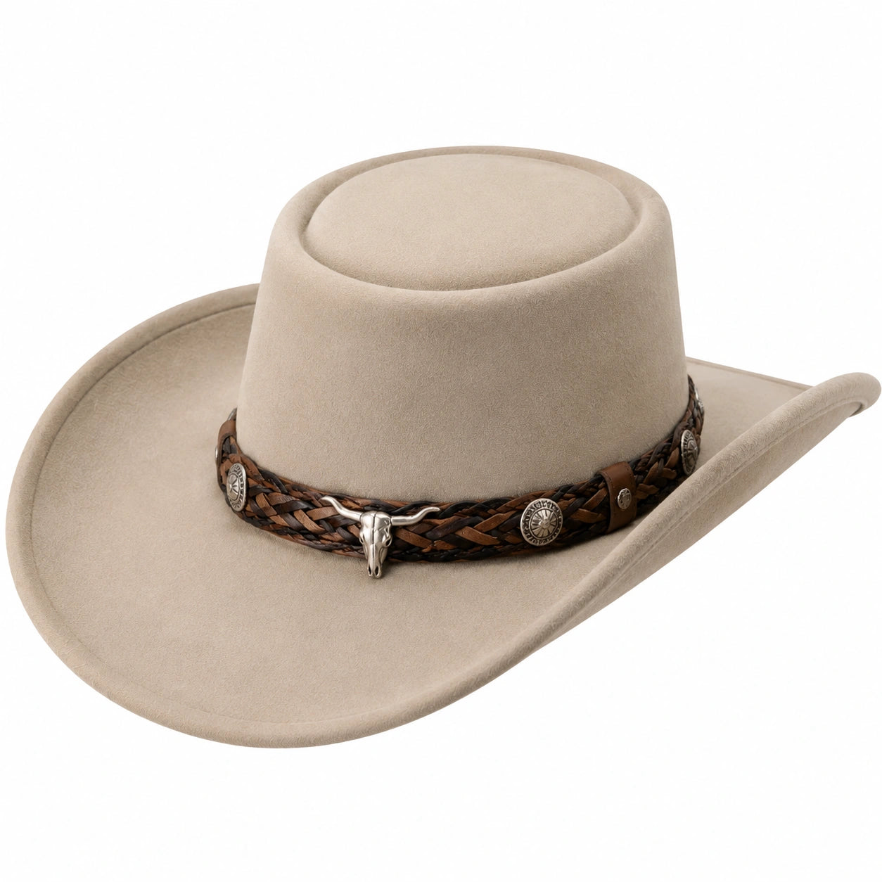 Chapeau cowboy taille unique en feutre beige avec bande tressée style western