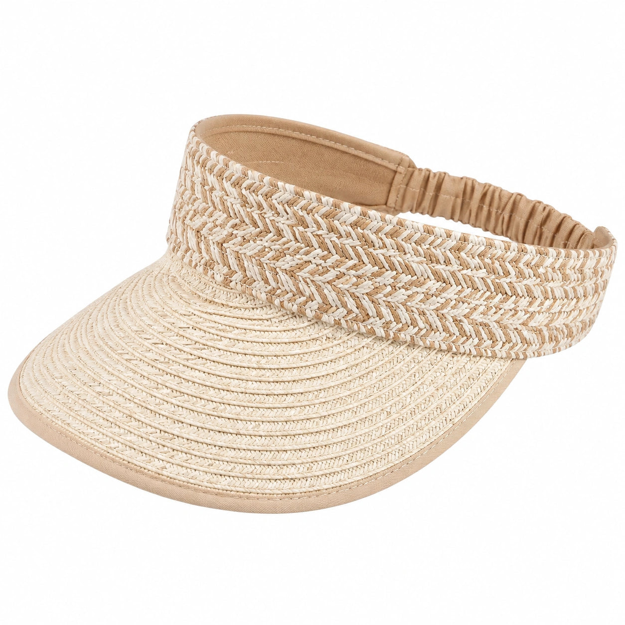 Visière femme taille unique en fibres tressées beige réglable pour extérieur